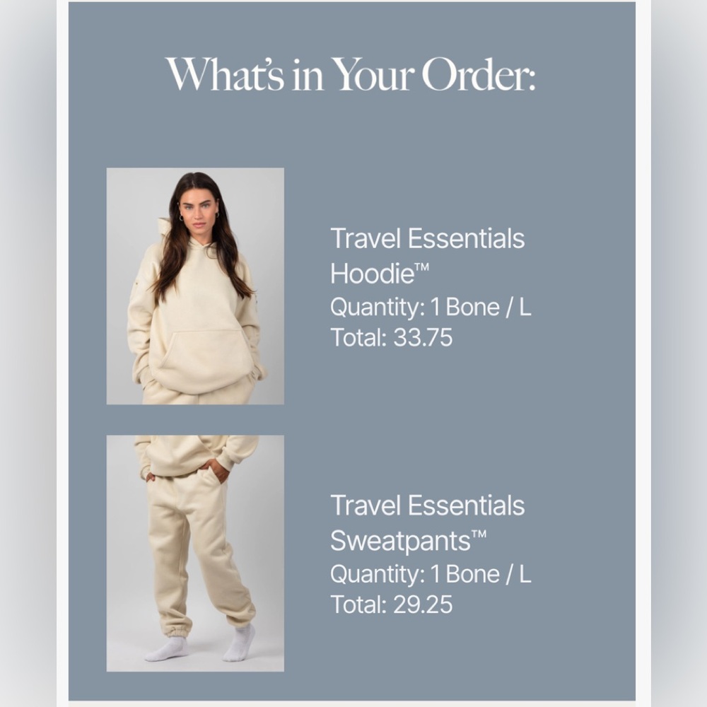 Travel Essentials Cream Hoodie and Sweatpants Set L